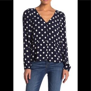 J.Crew Long Sleeve Peplum Top in Crepe Polka Dot